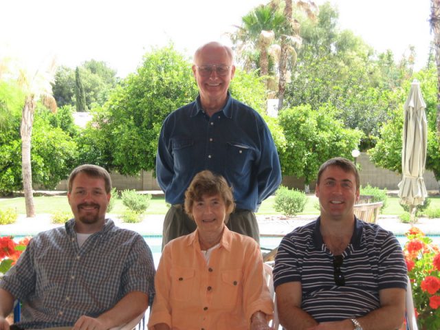 Spring 2005 Scottsdale. AZ Eric with his Grandmother Gahmy (Jane Greeley Eberle), father Eric and Uncle John Eberle