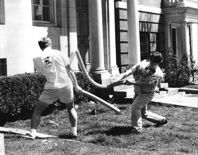 Fun Noodle Jousting – April 27, 1997 The front of the Beta house has been a favorite spot for games of foursquare...